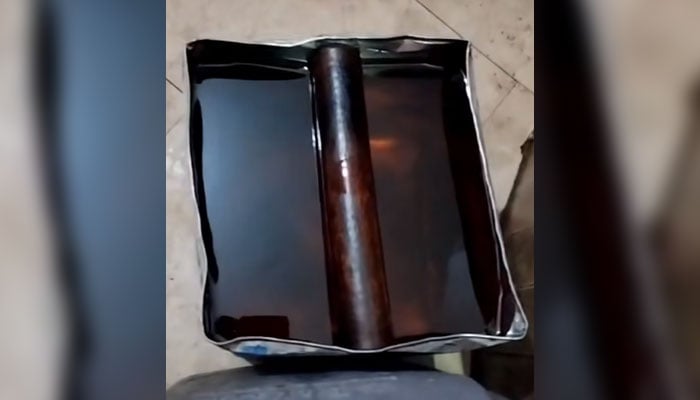 This image shows seized oil recovered from an operation in Thatta on October 21, 2024. — Screengrab via Facebook@OfficialGoS