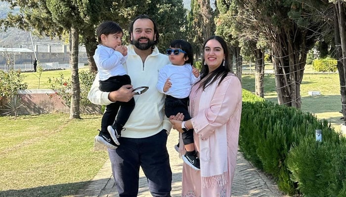 An undated image of Bakhtawar Bhutto-Zardari with her husband Mahmood Choudhry and their two sons Mir Hakim and Mir Sijawal. — Instagram@bakhtawarbz/file