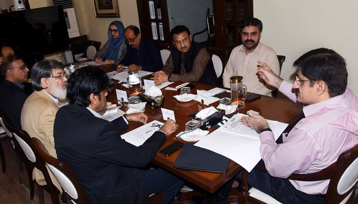 Sindh Chief Minister Syed Murad Ali Shah presides over a meeting to review the development portfolio of Karachi at CM House in this image released on October 21, 2024. — Facebook@SindhCMHouse