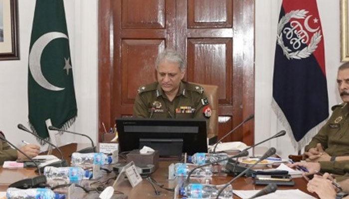 Inspector General of Police (IGP) Punjab Dr Usman Anwar chairs a meeting at the Central Police Office on October 11, 2024.— Facebook@PunjabPolicePakistanOfficial