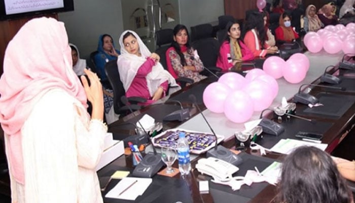 Participant speaks at a breast cancer awareness seminar held at the LWMCs head office on October 23, 2024. — Facebook@LWMC1139