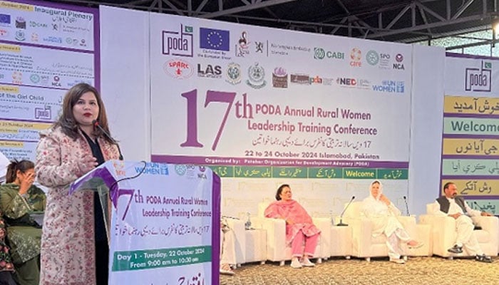 Participant speaks at the 17th Annual Rural Women Leadership Training Conference organised by the PODA. — poda.org.pk/file