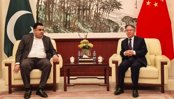 Minister of State and Special Assistant to the Prime Minister on Digital Media, Fahd Haroon (left) and Ambassador of China to Pakistan  Jiang Zaidong pictured during a meeting — Supplied