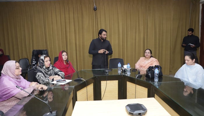 Participant speaks at a seminar on religious diversity and interfaith harmony organised by the Government College Women University Faisalabad (GCWUF) on October 24, 2024. — Facebook@gcwufedupk