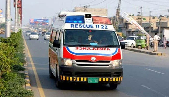 The representational image shows a Rescue 1122 ambulance running on a road. —APP/File