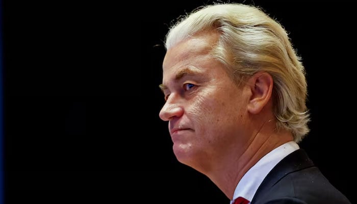 De Nederlandse extreemrechtse politicus en leider van de PPV-partij Geert Wilders woont op 24 november 2023 een bijeenkomst bij van de belangrijkste kandidaten van de Nederlandse partijen. – Reuters