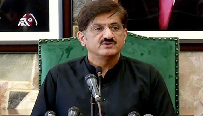 Sindh Chief Minister Syed Murad Ali Shah addresses a press conference on May 19, 2024. — X/@sindhinfodepart