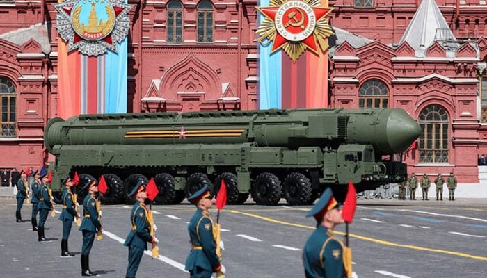 A Russian Yars intercontinental ballistic missile system drives in Red Square during a military parade on Victory Day, which marks the 78th anniversary of the victory over Nazi Germany in World War Two, in central Moscow, Russia on May 9, 2023. — Reuters