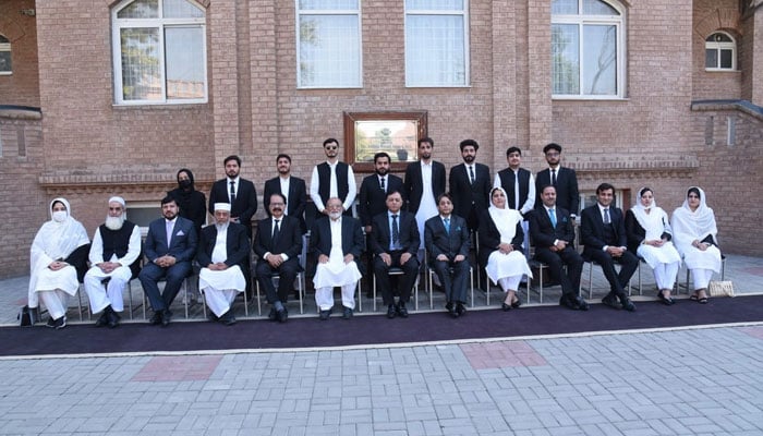 Frontier Law College Peshawar students pose for a group photo during their visit to KP Judicial Academy on October 27, 2024. — Facebook@Frontier1990