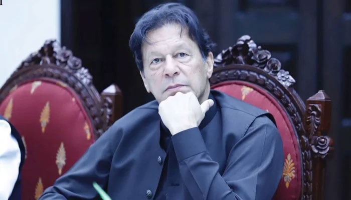 Pakistan Tehreek-e-Insaf founder Imran Khan in a party meeting in Peshawar on May 28, 2022. — NNI