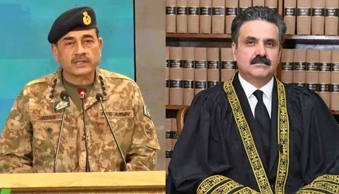 The collage shows Chief of Army Staff General Syed Asim Munir (left) and Chief Justice of Pakistan Yahya Afridi. — Screengrab via YouTube/Screengrab and SC website