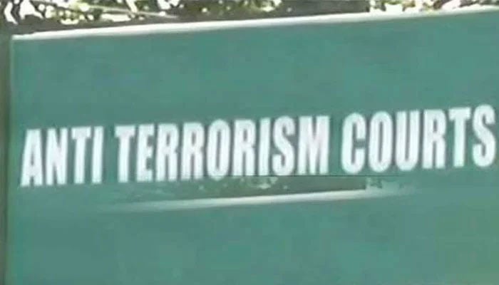 The image shows a name board outside an anti-terrorism court. — APP/File