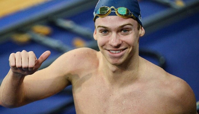 Leon Marchand smiles after winning the 400m individual medley final at the World Cup event in Incheon, South Korea. — AFP/File