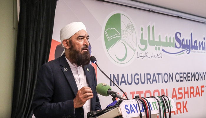 SWIT Chairman Maulana Bashir Farooq Qadri speaks at an event on September 18, 2024. — Facebook@SaylaniWelfareInternationalTrust