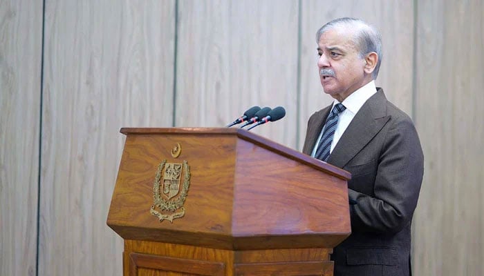 Prime Minister Muhammad Shehbaz Sharif addresses a ceremony organised to mark World Polio Day & the Inauguration of the National Polio Campaign on October 24, 2024. — APP