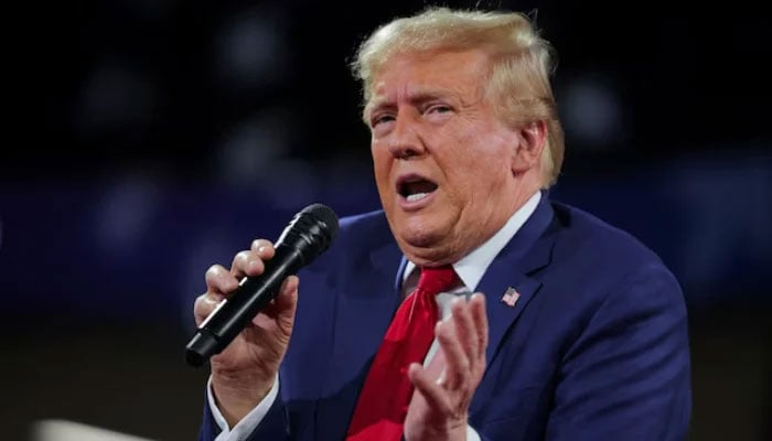 Republican presidential nominee and former US President Donald Trump speaks during a campaign town hall meeting, moderated by Arkansas Governor Sarah Huckabee Sanders, in Flint, Michigan, US, September 17, 2024. — Reuters