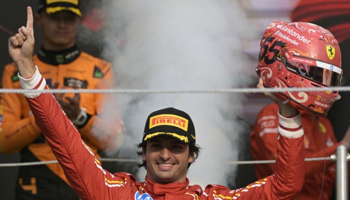 Carlos Sainz celebrates in Mexico.— AFP/file