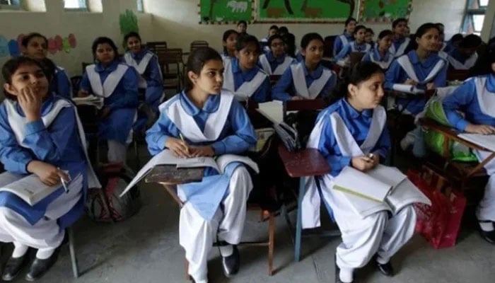 Representational image shows students listening to their teacher during a lesson at the Islamabad College for Girls in Islamabad, Pakistan. — Reuters/File