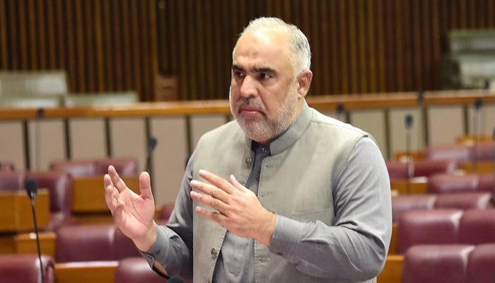 Former Speaker of NA Asad Qaisar speaks on the floor of the NA session on October 21, 2024. — Facebook@SpeakerAsadqaiser