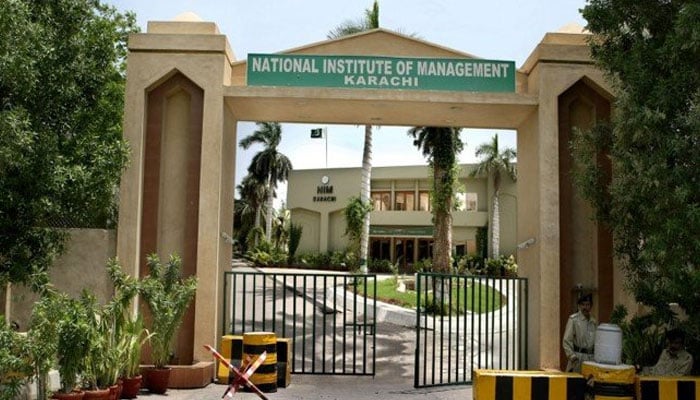 The National Institute of Management entrance seen in this image.— nim-khi.edu.pk/file