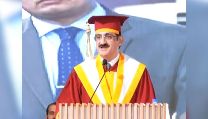 Sindh’s CM Syed Murad Ali Shah addresses the 33rd convocation of the  NED University on October 29, 2024. — Screengrab via Facebook@SindhCMHouse