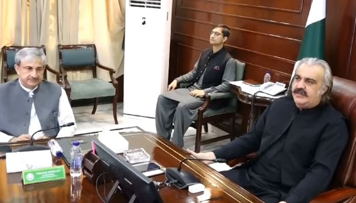 Chief Minister Ali Amin Khan Gandapur chairs a meeting of the Tourism Department at the Chief Minister’s Secretariat on October 29, 2024. — Screengrab via Facebook@AliAminKhanGandaporPTI