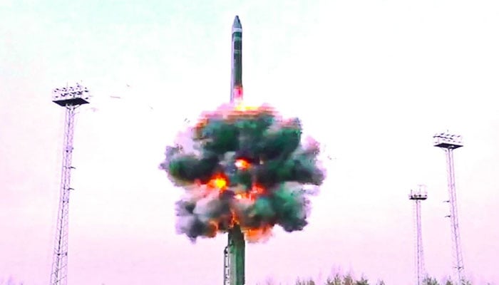 A Yars intercontinental ballistic missile is launched during Russian military drills on October 29, 2024. — Russian Defence Ministry via AFP