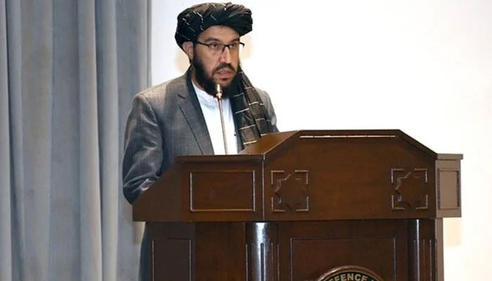 Afghan Chargé d’Affaires Mawlawi Sardar Ahmad Shakeeb addresses an event at National Defence University, Islamabad. — NDU website/File