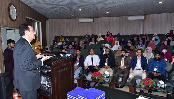 Punjab University Vice Chancellor Prof Dr M Ali addresses the inaugural session of the three-day national training workshop on ‘Multi-Omics Data Analysis & Whole Genome Sequencing’ organised by PU School of Biochemistry and Biotechnology on October 30, 2024. — Facebook@UniversityOfThePunjab.Official