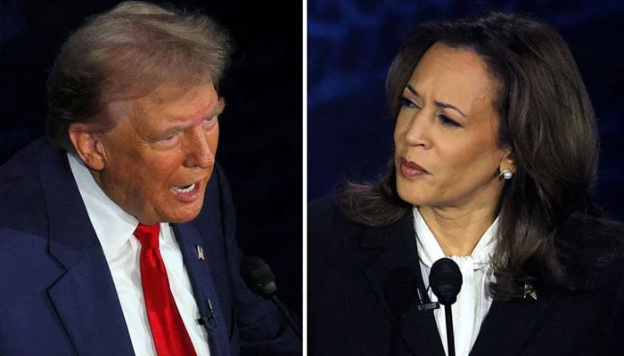 Republican presidential nominee, former US President Donald Trump (left) and Democratic presidential nominee, Vice President Kamala Harris take part in a presidential debate hosted by ABC in Philadelphia, Pennsylvania, September 10, 2024 in a combination of file photographs. — Reuters