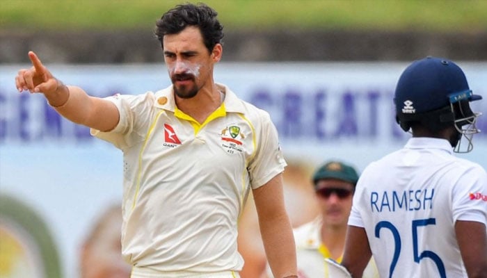 Australian pacer Mitchell Starc celebrating after taking a wicket against Sri Lanka. — ICC/file