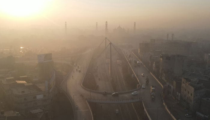 An aerial view shows dense smog in Lahore on November 1, 2024. — AFP