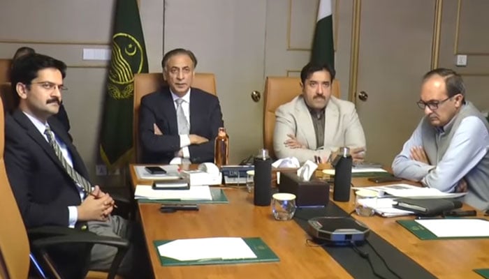 Local Government Minister Zeeshan Rafiq (2nd right) and Chief Secretary Zahid Akhtar Zaman (2nd left) attend a meeting at the Civil Secretariat on November 1, 2024. — Screengrab via Facebook@ChiefSecretaryPunjab