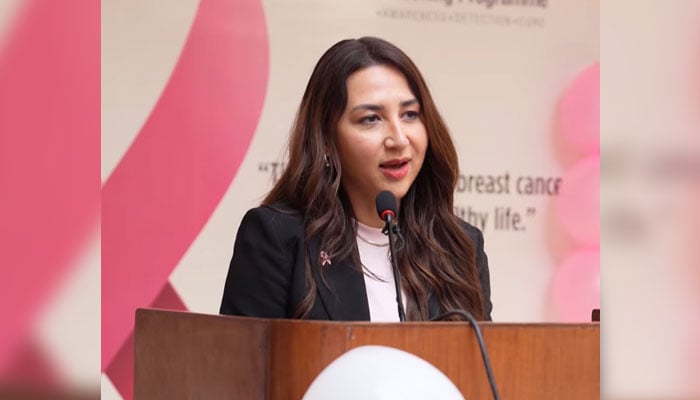 Deputy Chief of Mission (DCM) at the US Embassy in Islamabad Natalie A. Baker addresses during a visit to the Federal Breast Cancer Screening Centre at the PIMS in Islamabad on November 1, 2024. — Screengrab via Facebook@pakistan.usembassy