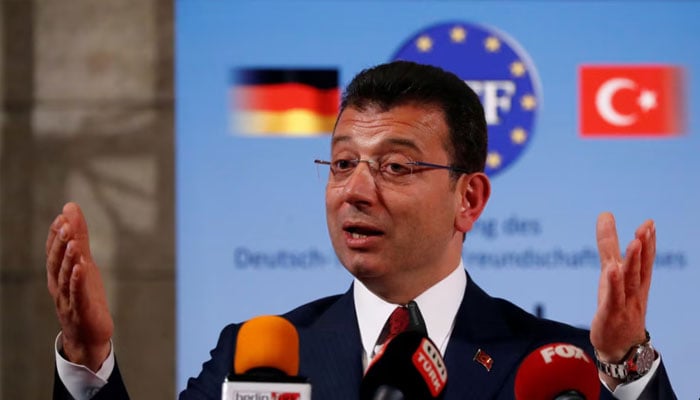 Istanbul Mayor Ekrem Imamoglu speaks after being given the German-Turkish Friendship Award Kybele 2019 in Berlin, Nov. 8, 2019. — Reuters