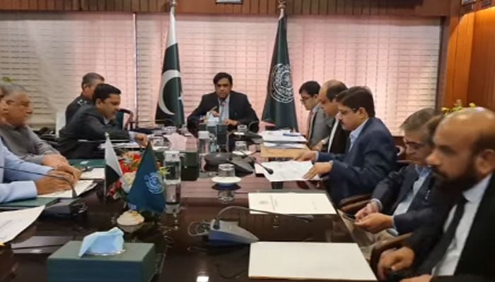 Sindh Chief Secretary Syed Asif Hyder Shah chairs a meeting on November 1, 2024. — Screengrab via Facebook@OfficialGoS