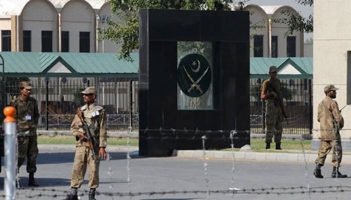 An undated image of Pakistan Armys General Headquarters (GHQ) entrance in Rawalpindi — AFP/File