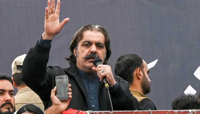 Khyber Pakhtunkhwa Chief Minister Ali Amin Gandapur speaks during a public gathering in this undated image. — AFP/File