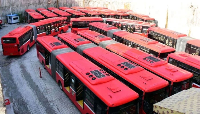 A view of metro busses parked at a station in Islamabad on September 3, 2024. — Online