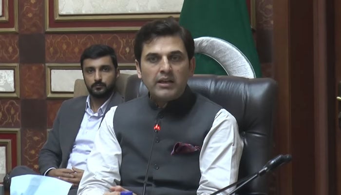 Minister for Communication and Works Punjab Sohaib Ahmad Bharth speaks at a meeting on October 29, 2024. — Screengrab via Facebook@Malik Sohaib Ahmed Bherth