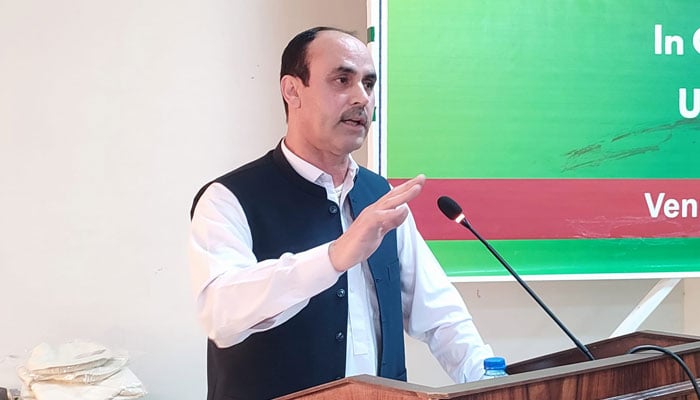 VC University of Swat Professor Dr Hassan Sher speaks at a four-week training programme at main campus of the University of Swat on November 4, 2024. — Facebook@universityofswat