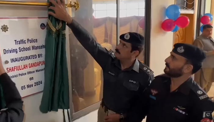 This screengrab taken on November 5, 2024, shows KP police inaugurate the first driving school for males and females in Mansehra. — Facebook@pakhtunkhwapolice