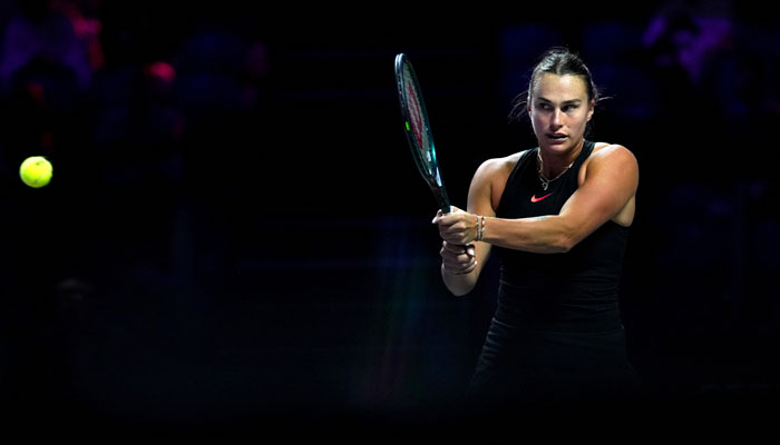 Belarus Aryna Sabalenka in action during her womens singles group stage match against Italys Jasmine Paolini. — Reuters/File