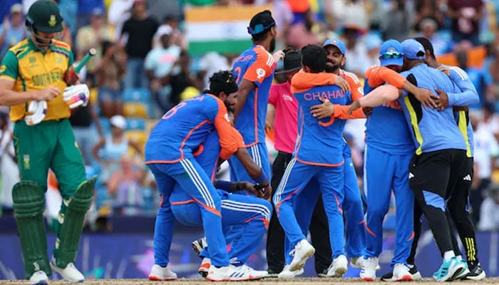 The Indian players celebrate their victory over South Africa in the T20 World Cup final in Barbados. —Reuters/File