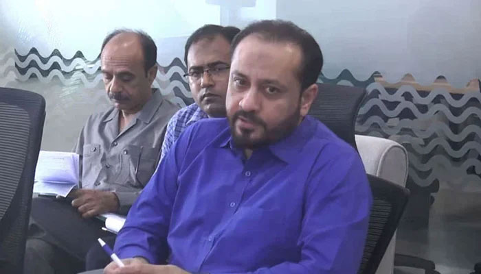 Punjab Minister for Primary and Secondary Healthcare Khawaja Imran Nazir gestures while chairing a meeting, released on April 4, 2024. — Screengrab@PSHDepartment