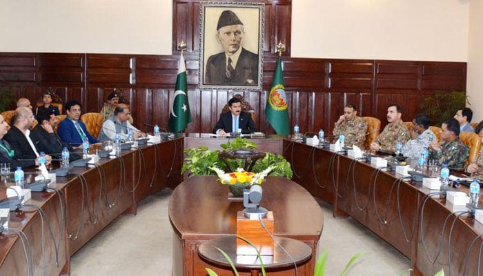 Khyber Pakhtunkhwa Governor Faisal Karim Kundi in a meeting with delegates of National Defence University (NDU) on November 6, 2024. — Facebook@FaisalKarimKundi