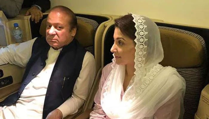 PML-N President Nawaz Sharif (left) and Punjab CM Maryam Nawaz during a flight. — AFP/File