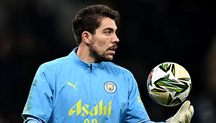 Manchester Citys Stefan Ortega during the warm up before the match on October 30, 2024. — Reuters