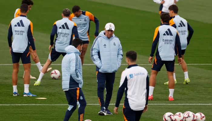 Real Madrid coach Carlo Ancelotti during training on October 25, 2024. — Reuters