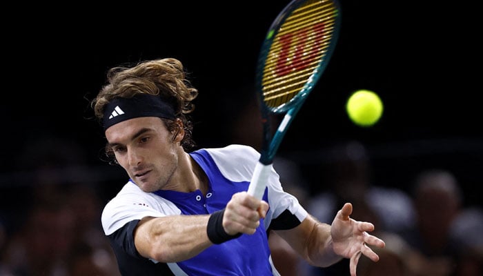 Greeces Stefanos Tsitsipas in action during his round of 16 match against Argentinas Francisco Cerundolo on October 31, 2024. — Reuters